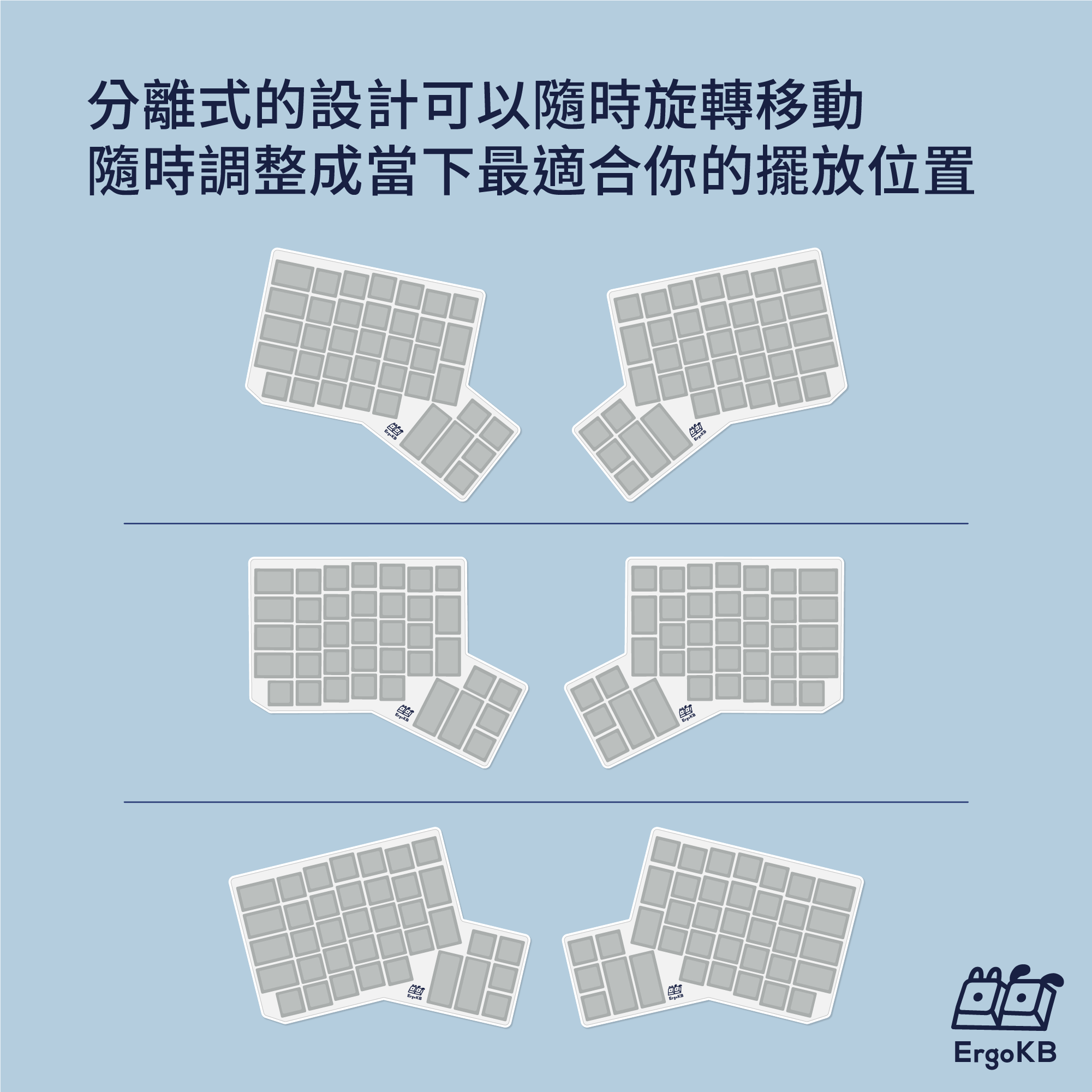 分離式的設計可以隨時旋轉移動，隨時調整成當下最適合你的擺放位置